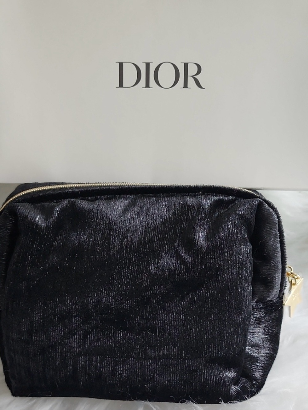 Dior Black Velvet Clutch with Gold CD Emblem - Picture 2 of 6